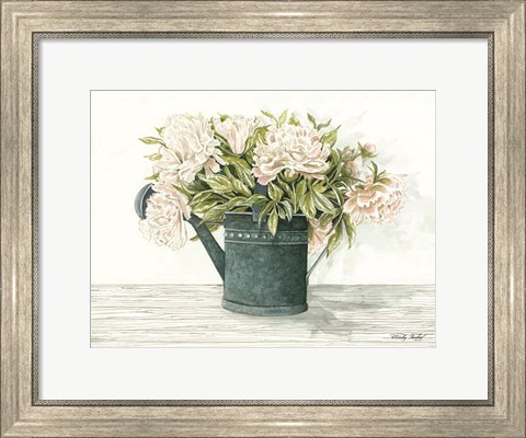Framed Galvanized Watering Can Peonies Print