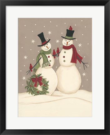 Framed Wreath &amp; Cardinal Snowmen Print