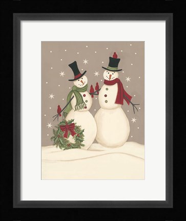 Framed Wreath &amp; Cardinal Snowmen Print