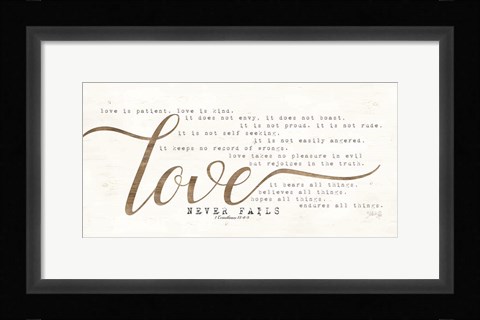 Framed Love Never Fails Print