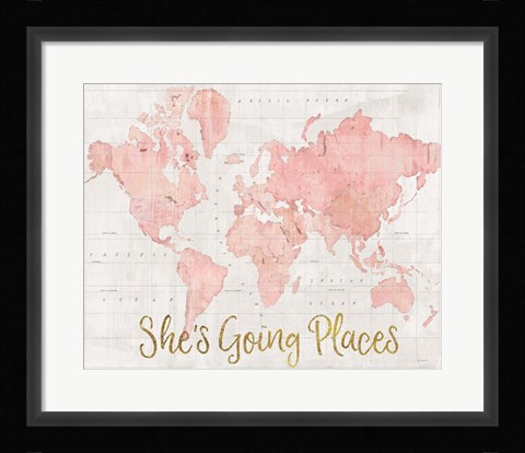 Framed Across the World Shes Going Places Pink Print