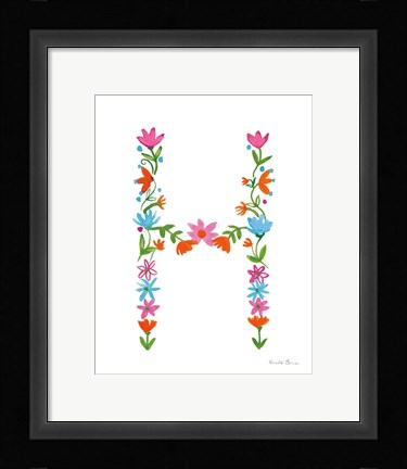Framed Floral Alphabet Letter VIII Print