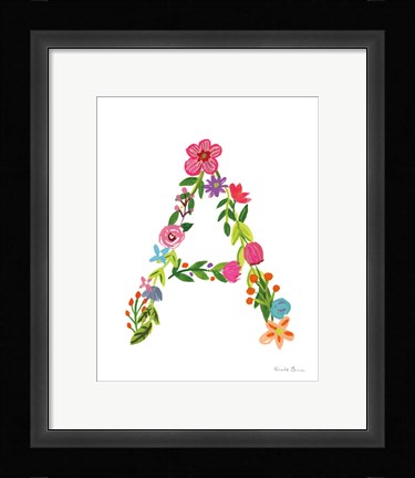 Framed Floral Alphabet Letter I Print