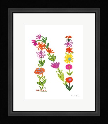 Framed Floral Alphabet Letter XIV Print