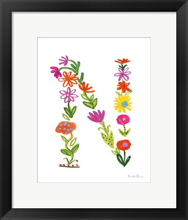 Framed Floral Alphabet Letter XIV Print