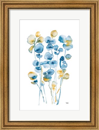 Framed Blue and Gold Watercolor Floral Print