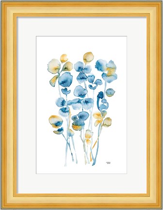 Framed Blue and Gold Watercolor Floral Print