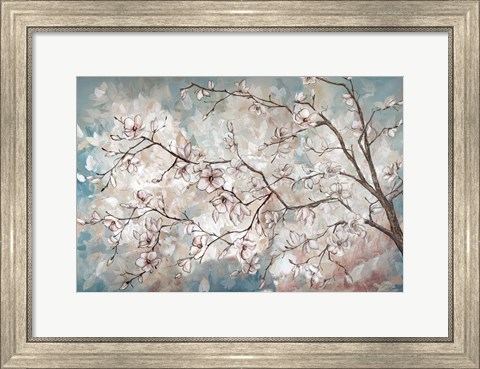 Framed Magnolia Branches on Blue Print