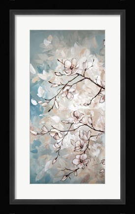 Framed Magnolia Branches on Blue I Print