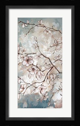 Framed Magnolia Branches on Blue II Print