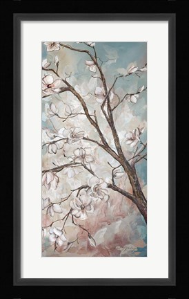Framed Magnolia Branches on Blue III Print