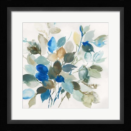 Framed Blue Leaves I Print