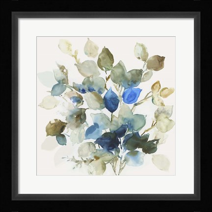 Framed Blue Leaves II Print