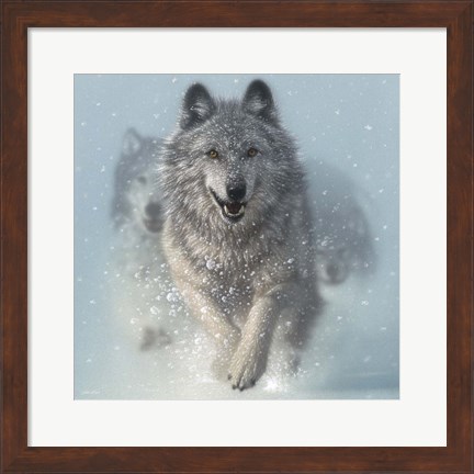 Framed Running Wolves - Snow Plow - Square Print