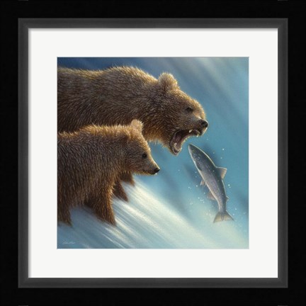 Framed Brown Bears - Fishing Lesson Print