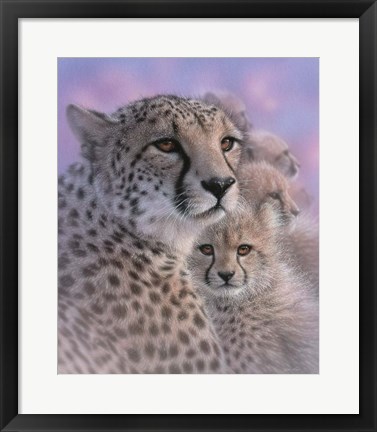 Framed Cheetah Mother and Cubs - Mother&#39;s Love Print