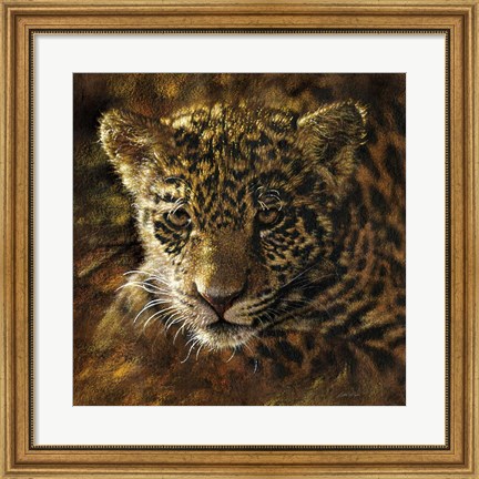 Framed Jaguar Cub on Bark Print