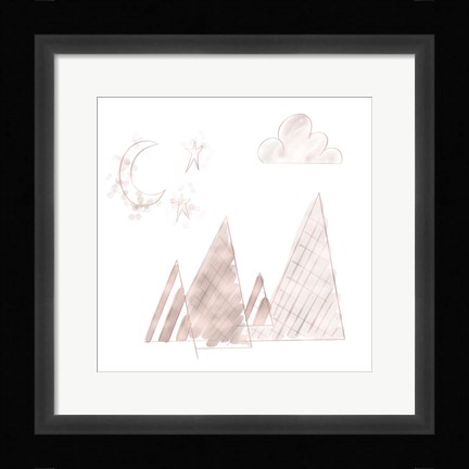 Framed Moon and Mountains Pink Print