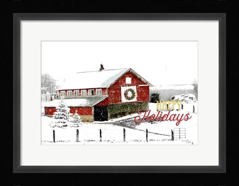 Framed Happy Holidays Barn Print