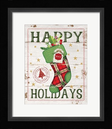 Framed Happy Holidays Stocking Print