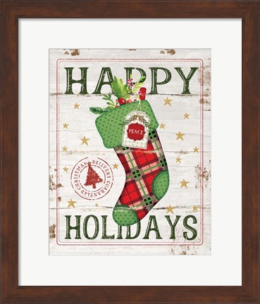 Framed Happy Holidays Stocking Print