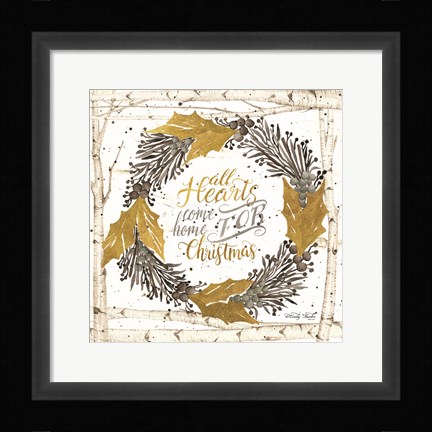 Framed All Hearts Come Home for Christmas Birch Wreath Print