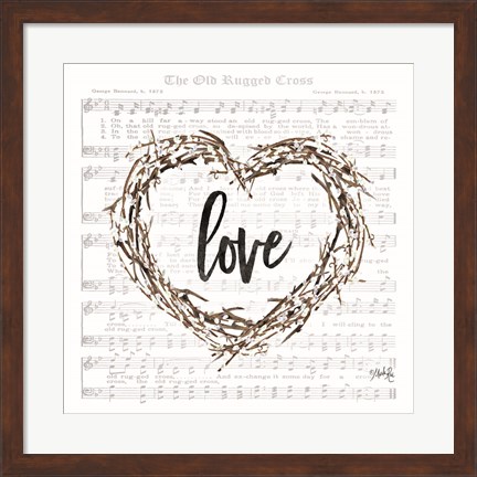 Framed Old Rugged Heart Love Wreath Print
