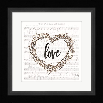 Framed Old Rugged Heart Love Wreath Print
