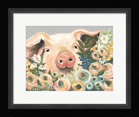 Framed Pig in the Flower Garden Print