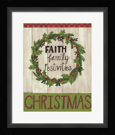 Framed Faith Family Festivities Wreath Print