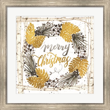 Framed Merry Christmas Birch Wreath Print