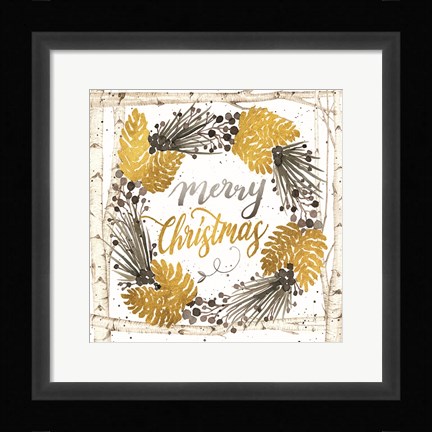 Framed Merry Christmas Birch Wreath Print