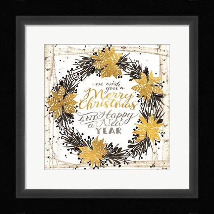 Framed We Wish You a Merry Christmas Birch Wreath Print