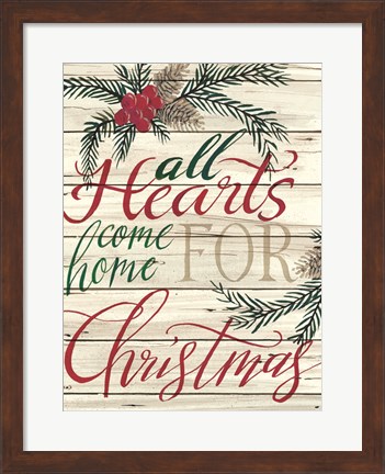 Framed All Hearts Come Home for Christmas Shiplap Print
