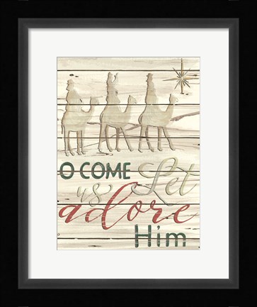 Framed Come Let Us Adore Him Shiplap Print