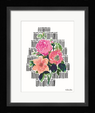 Framed Watercolor Floral with Black Lines Print