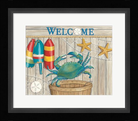 Framed Blue Crab &amp; Basket Print