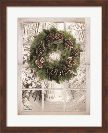 Framed Pine Tree Window View Print