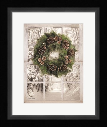 Framed Pine Tree Window View Print