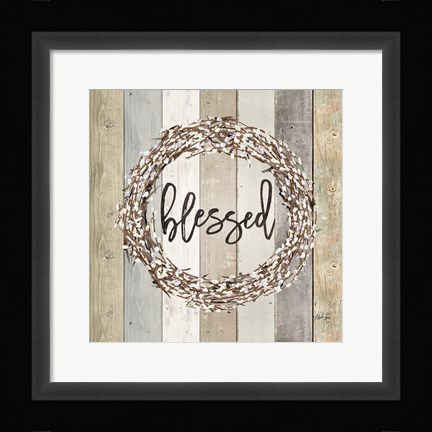 Framed Blessed Pussy Willow Wreath Print