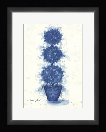 Framed Blue Triple Sphere Topiary Print
