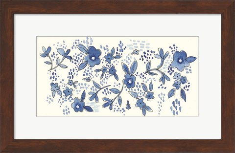Framed Scattered Blue Flowers Print