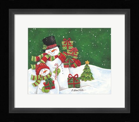 Framed Father and Son Merry Christmas Snowmen Print
