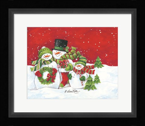 Framed Snowmen Family Merry Christmas Print