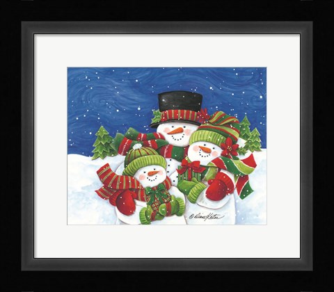 Framed Blustery Snowmen Family Print