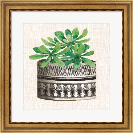 Framed Cactus Mud Cloth Vase II Print