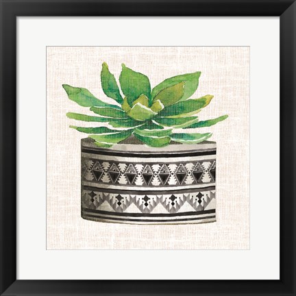 Framed Cactus Mud Cloth Vase IV Print