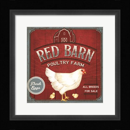 Framed Red Barn Poultry Farm Print