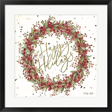 Framed Happy Holidays Berry Wreath Print