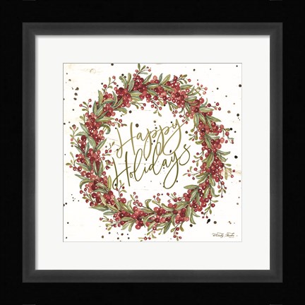 Framed Happy Holidays Berry Wreath Print